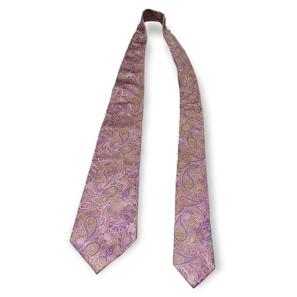 Peter Millar Purple Pink Paisley 100% Silk Tie - Picture 3 of 6